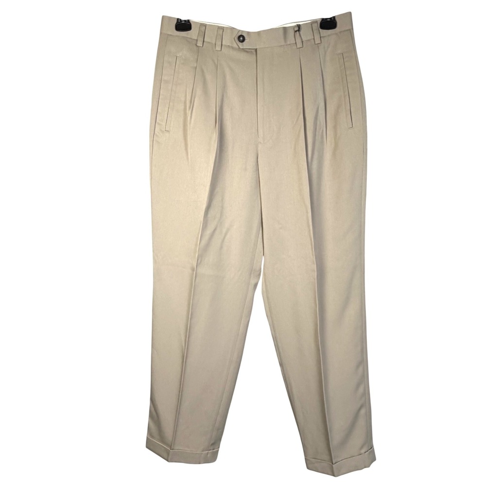 NWT Cutter & Buck Mens Khaki Golf Pants Sz 33x30 Pleated Cuffed Easy Care